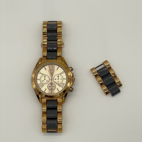 Charming Charlie Two-Tone Rose and Gunmetal Chronograph Style Link Watch - Picture 1 of 2